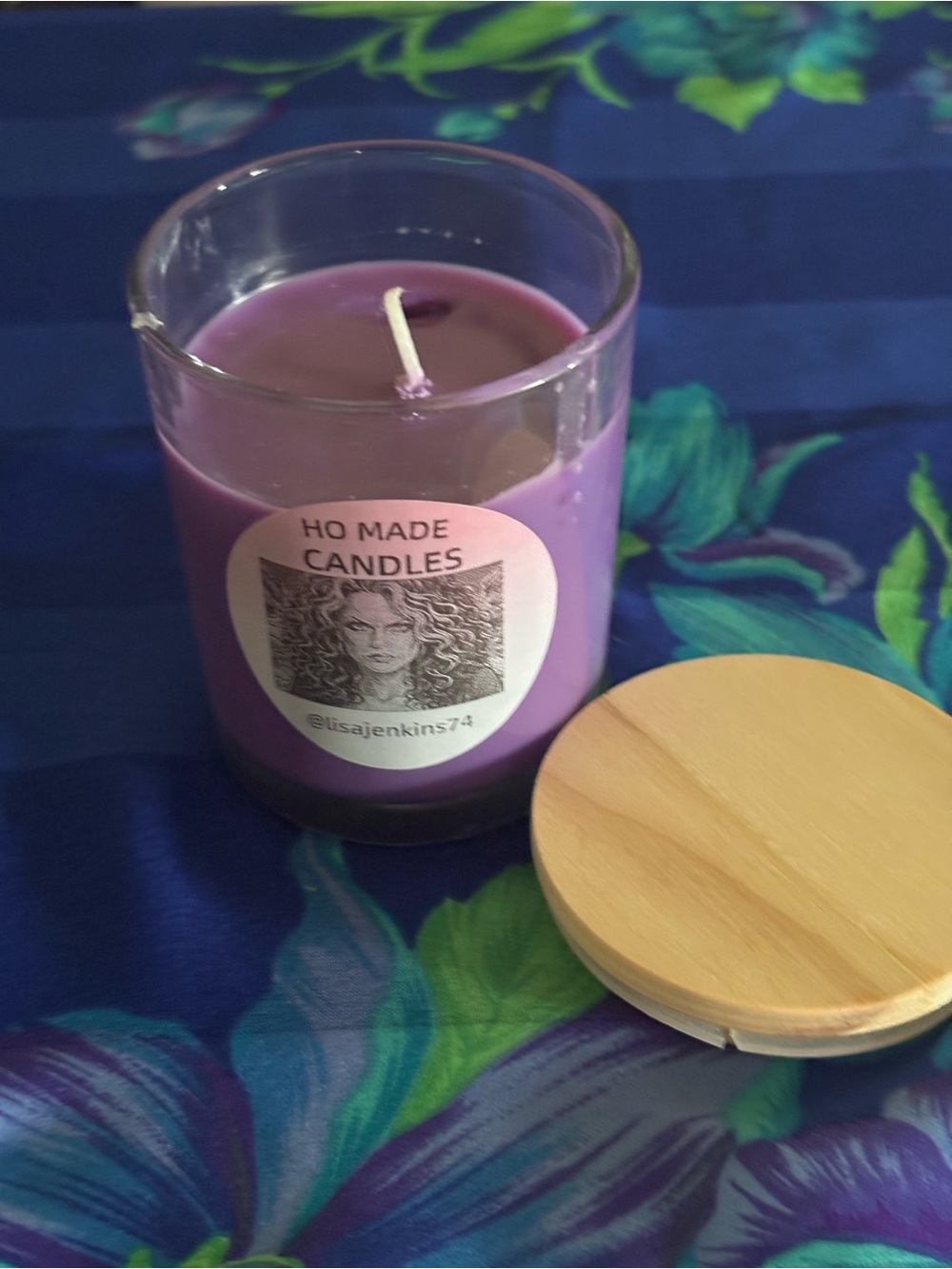 Handmade Floral Bouquet Candle in Glass Jar with Wooden Lid